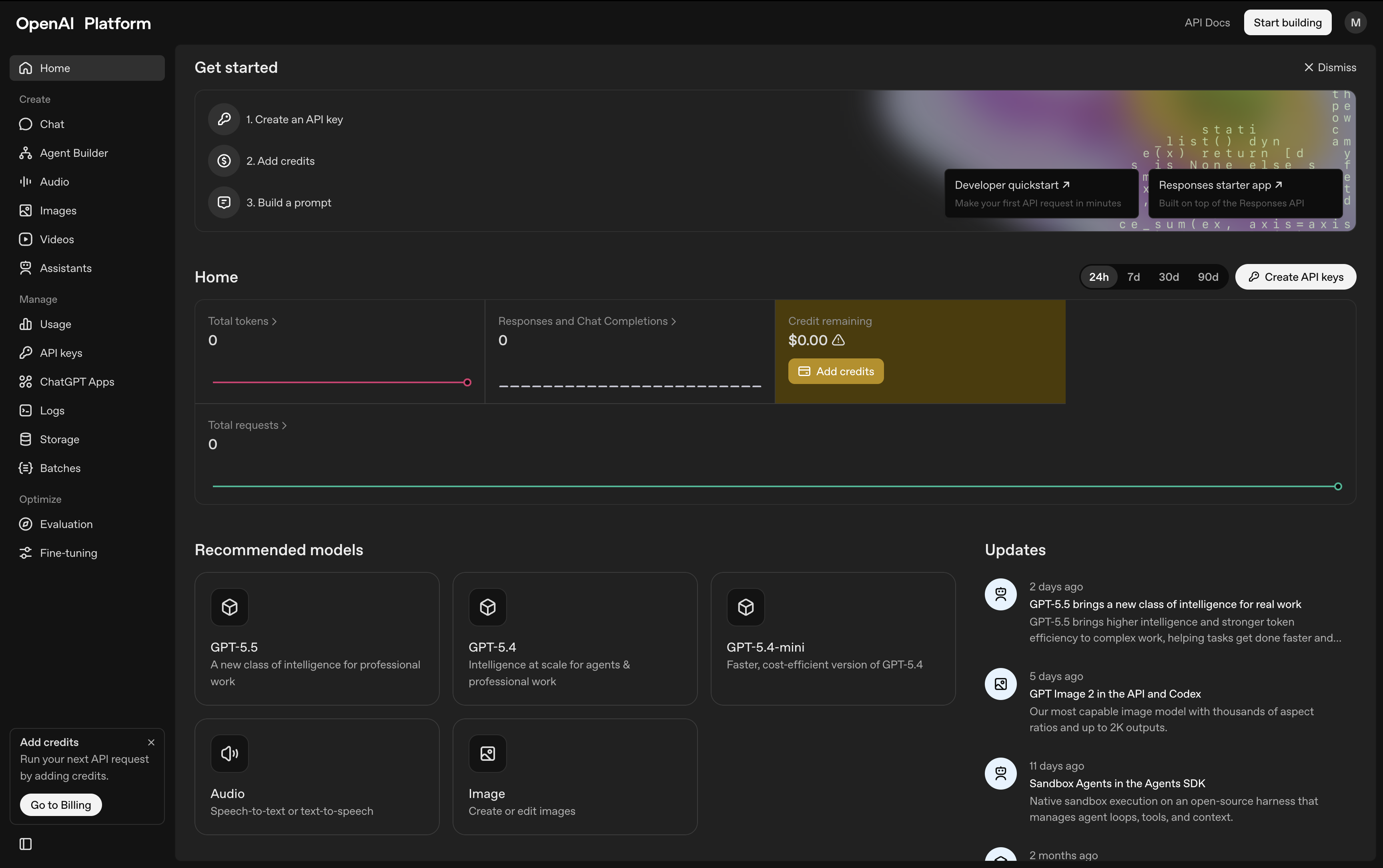 OpenAI Platform dashboard